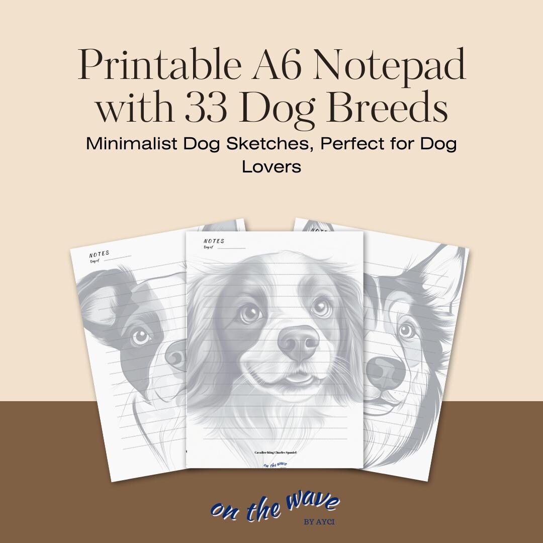 Dog Breeds A6 Notepad: Minimalist Sketches (PDF Pattern) - Etsy