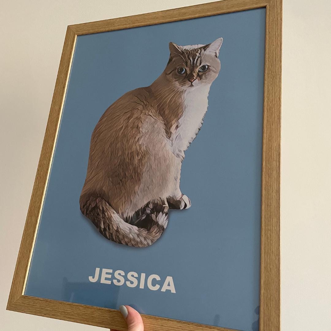 Custom Pet Portrait Framed Wall Art Poster Custom Pet Portrait Handmade ...