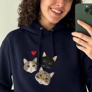 Pet Portrait Hoodie Embroidered Custom Pet Portrait Hoodie Personalized Dog Cat Portrait Sweatshirt Embroidered Handmade Gift for Pet Lovers