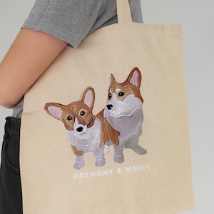 Tote Bag Face Pet Custom Embroidered Pet Portrait Tote Bag Handmade Akita Illustration  Portrait Unique Reusable Bag Gift for Pet Owners