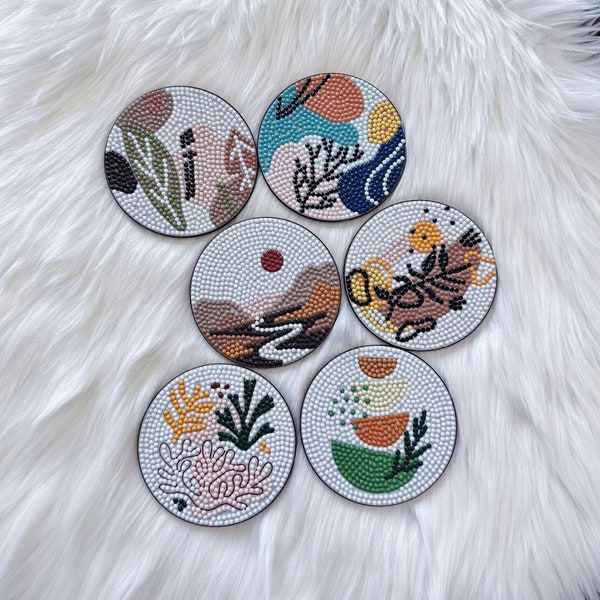 Boho Patterns Coasters (Set of 6) | Diamond Painting, Coaster Set, Mandala Art, 5D Painting, Rhinestone, Kitchenware