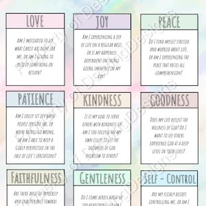 Tarjetas de lista de verificación espiritual: frutos del Espíritu