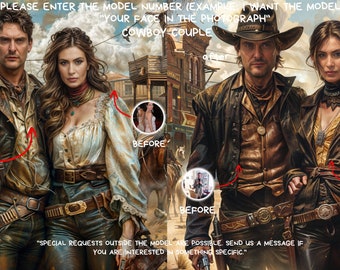 Custom Cowboy Couple Portrait: Personalized Western Art Print