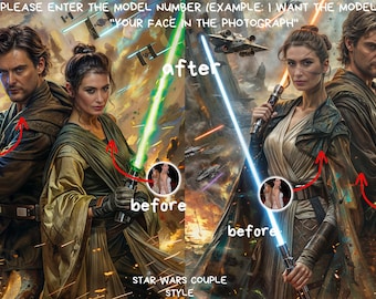 スターウォーズ風カップルポートレート：パーソナライズされたウォールアート
