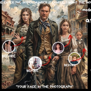 Personalized Wild West Cowboy family Portrait ,Family cowboy Style from Picture, Custom Portrait, ,wall art, personalized prints,