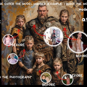 Custom Family Portrait 6 People Family Viking Style from Picture, Custom Royal Family Portrait, Birthday gift,wall art, personalized prints,