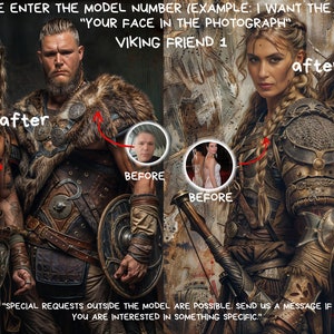 Personligt vikingaporträtt, vän man kvinna 2 personer vikingastil från bild, anpassat vikingaporträtt, väggkonst, personliga tryck,