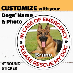ADESIVO di emergenza per animali domestici PERSONALIZZATO, in caso di emergenza salva il mio cane, adesivo di avviso personalizzato per cani con nome e foto, regalo facile per gli amanti dei cani