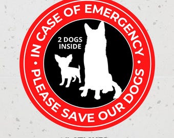 Pegatina "Salva a 2 perros", Emergencia de mascotas, Pegatina de alerta de mascotas para casa, En caso de emergencia, 2 perros en casa, Por favor, rescata a 2 perros dentro