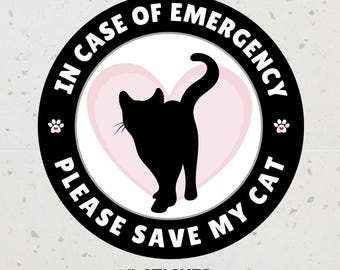 Pegatina de emergencia para salvar a mi gato, En caso de emergencia, Rescate de gatos, Alerta de mascota, Rescate de mascotas, Rescate de emergencia de mascotas, Pegatina "Por favor, salve a mi gato"