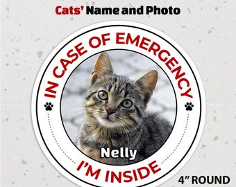 Pegatina personalizada para gatos con nombre, "En caso de emergencia, rescata a mi gato", pegatina de alerta para mascotas personalizada, nombre y foto de tu gato, regalo para amantes de los gatos.