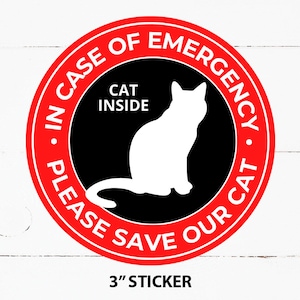 ADESIVO di emergenza per animali domestici, In caso di emergenza, salva il nostro gatto, Salvataggio gatti, Avviso animali domestici, Salvataggio animali domestici, Adesivo di emergenza per gatti