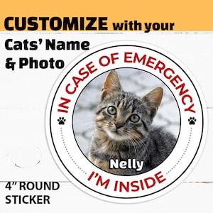 Sticker chat personnalisé avec nom, en cas d'urgence secourir mon chat, sticker personnalisé alerte animal, nom et photo de votre chat, cadeau pour amoureux des chats