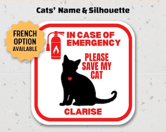 Pegatina personalizada de emergencia para gatos, "Salva a mi gato", pegatina de alerta para puerta "En caso de emergencia, salva a mi gato", Sauver Mon Chat • 4"x4"