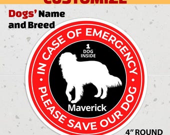 Pegatina personalizada de emergencia para perros, calcomanía personalizada "Salva a tu perro", nombre y foto de tu mascota aquí, alerta para mascotas en caso de emergencia, salva a nuestro perro.