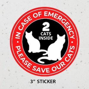STICKER voor 2 katten, noodgeval voor huisdier, bewaar onze katten, huisdierwaarschuwing voor thuis, in geval van nood, 2 katten in huis • Op voorraad, klaar voor verzending