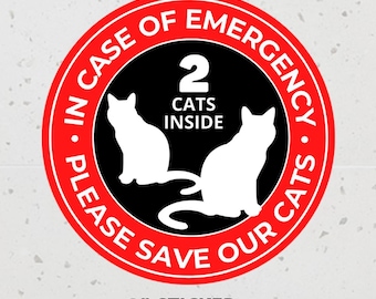 STICKER voor 2 katten, noodgeval voor huisdier, bewaar onze katten, huisdierwaarschuwing voor thuis, in geval van nood, 2 katten in huis • Op voorraad, klaar voor verzending