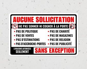 Pegatina de "No solicitar", 5 x 3, señal francesa de "No solicitar", calcomanía para puerta y ventana para el hogar, negocios y oficina, vinilo para exteriores, "No llamar"