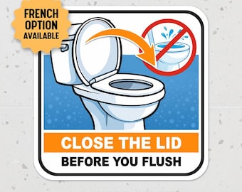 Pegatina "Cierre la tapa antes de tirar de la cadena" - Recordatorio de baño de vinilo resistente al agua de 10 x 10 cm - Letrero de etiqueta para el baño en casa o la oficina