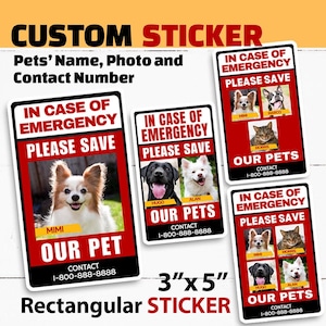 Adesivo di emergenza personalizzato per animali domestici con nomi e foto, adesivo personalizzato per animali domestici, in caso di emergenza, salva il nostro animale domestico, Pet Alert Rescue