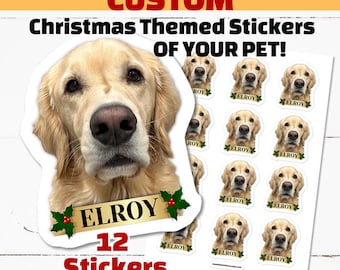 Pegatinas personalizadas para retratos de mascotas, pegatinas navideñas personalizadas para mascotas a partir de una foto, lámina de 4,4 cm de alto, regalo festivo para amantes de los perros o gatos.