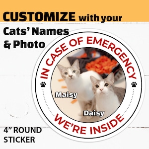 Sticker d'urgence chat personnalisé en cas d'urgence, nom et photo des chats, autocollant pour chats sur commande, cadeau pour amoureux des chats