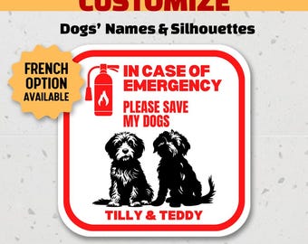 Pegatina de emergencia para perros personalizada, "Salva a mis perros", pegatina de alerta para puerta, en caso de emergencia, con nombre y silueta, "Salva a mis perros"