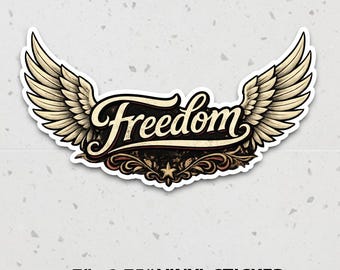 Vintage Freedom with Wings Sticker, Motorcycle Vinyl Decal, Freedom Rider Sticker, Waterproof Vehicle Decal, Biker Gift, Retro Rider Gear