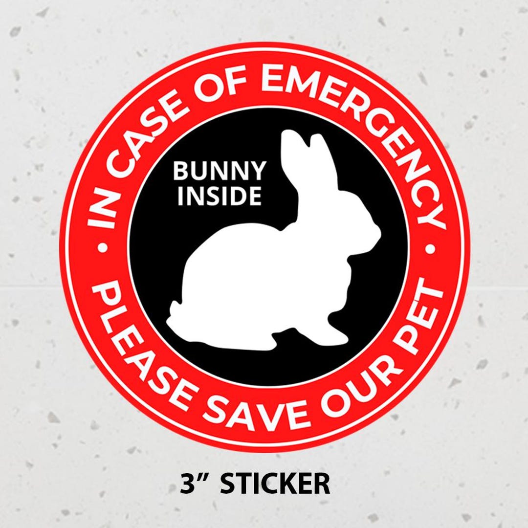 Bunny Inside Pet Emergency STICKER, in Case of Emergency Save Bunny ...