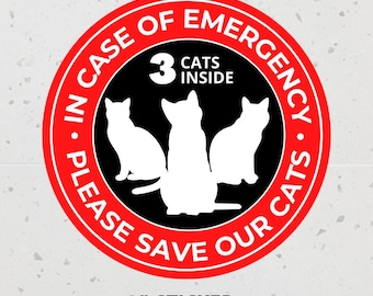 Pegatina "Salva a 3 gatos", emergencia para mascotas, pegatina para ventana con alerta de mascotas, en caso de emergencia, 3 gatos en casa, advertencia de gatos dentro, señal de emergencia para gatos