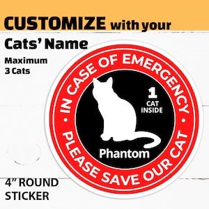 AUTOCOLLANT PERSONNALISÉ d'urgence pour chat, autocollant personnalisé pour sauver le chat, noms de vos chats ici, autocollant alerte pour animaux de compagnie, en cas d'urgence, sauvez nos chats