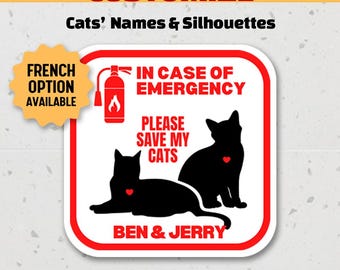 Pegatina de emergencia para gatos personalizada, pegatina de alerta para puerta "Salva a mis gatos" personalizada, pegatinas de emergencia para gatos.
