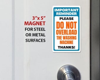 No sobrecargar la lavadora (imán), letrero para lavandería, reglas de lavandería compartida, recordatorio de lavandería para apartamentos, guía de cuidado de la lavadora, letrero de etiqueta para inquilinos