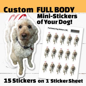Mini adesivi CUSTOM DOG, adesivi fotografici personalizzati per cani, foglio di adesivi per cani di piccole dimensioni a figura intera per divertimento, regalo personalizzato per gli amanti dei cani