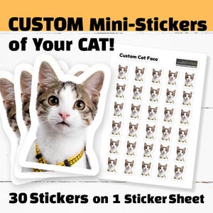 CUSTOM Cat Mini-Stickers, Personalized Cat Sticker Photo, Journal Stickers, Sheet of Cute Tiny Pet Stickers, Personalized Cat Lover Gift