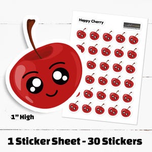 Happy Cherry Face Sticker, klitzekleine rote Kirsche, kleine rote Kirsche, süsse kleine Gesichtsaufkleber, tiefrotes Papier, kleine rote Kirsche