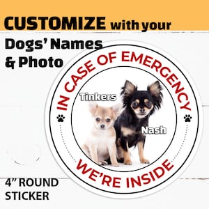 CUSTOM Haustier-Notfall-Aufkleber, im Notfall, Name und Foto von Hunden personalisiert, auf Bestellung Save Dogs Inside, Hundeliebhaber Geschenk