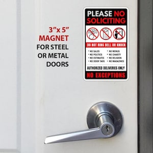 No Soliciting MAGNET, Please No Soliciting, Do Not Knock or Ring Bell, No Door Tags, Front Door 3" x 5" Magnetic Metal Sign, No Sales Please