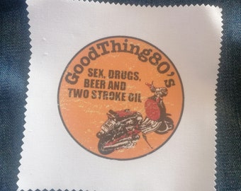 Parche de tela GoodThing de los años 80 'Sexo, drogas, cerveza y aceite de 2 tiempos'. Vespa, Lambretta, Scooterboy, Scooterist, Scootering, Mod, Punk, Skinhead,