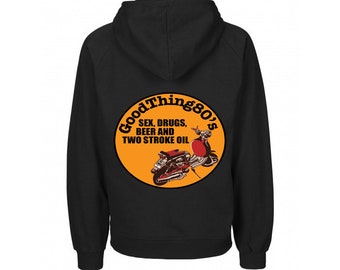 GoodThing Sudadera con capucha de sexo, drogas, cerveza y aceite de 2 tiempos de los 80. Vespa, Lambretta, Scooterboy, Scooterist, Scootering, Scooter rally, Mod, Punk
