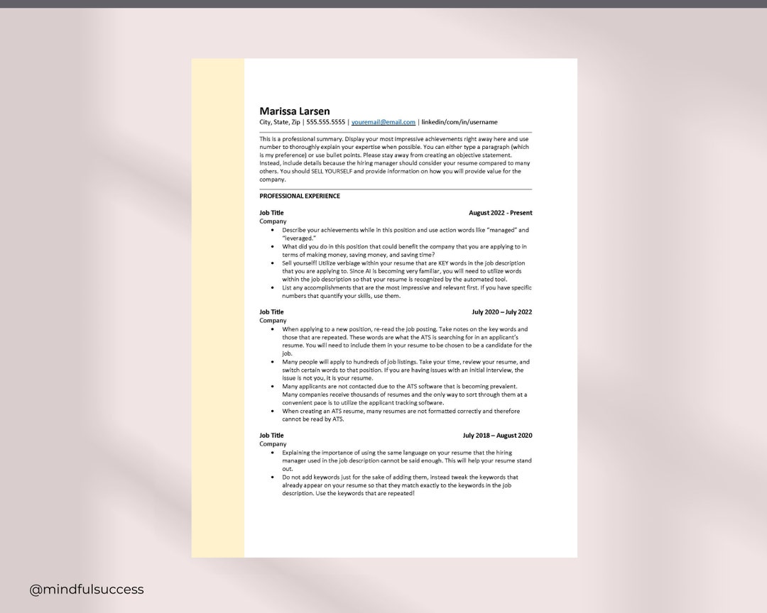 ATS Friendly Resume Template for Google Docs Word and Google - Etsy