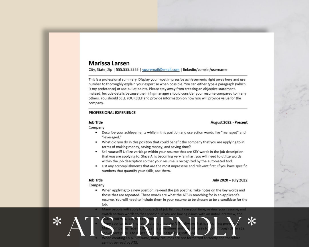 ATS Friendly Resume Template for Google Docs, Word and Google Resume ...