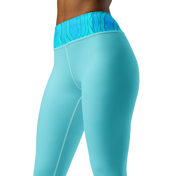 MONK Sky Blue Athletic Leggings / Geometric Print Yoga Wear / Women's Mid-Rise Fitness Bottoms / Breathable Stretch Fabric