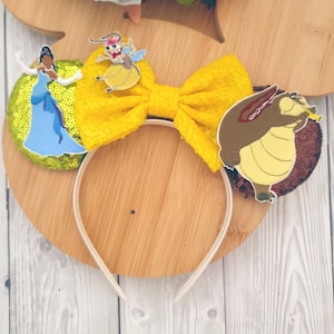 Diadema con lazo y orejas de ratón de Disney de la princesa y el sapo, el cocodrilo Louis Ray Tiana: regalo divertido para los fanáticos de las fiestas