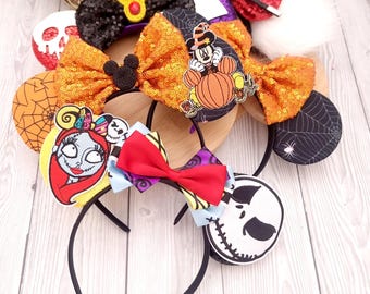 Halloween-karaktär Musse Pigg-öron: Halloween-skurk Pumpa-mamie Spindelnätstema Disneyland-rosettpannband — läskigt party- och julkul!