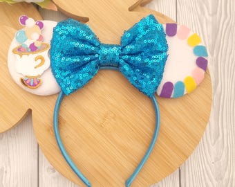 Chip Beauty and the Beast Ears Headband Mickey ears – Belle Mrs. Potts & Chip cup with bubbles – Perfect for Disneyland Holidays