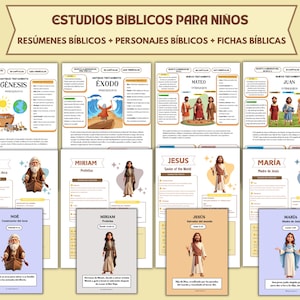 Bible Characters Printables IN SPANISH, Spanish Bible Kids, Bible Character Cards, Spanish Bible Study, Kids Bible Books Summaries