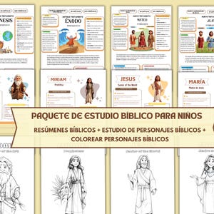 Bible Characters Printables IN SPANISH, Spanish Bible Kids, Bible Characters Color in Spanish, Kids Bible Books Summaries, Bible Study