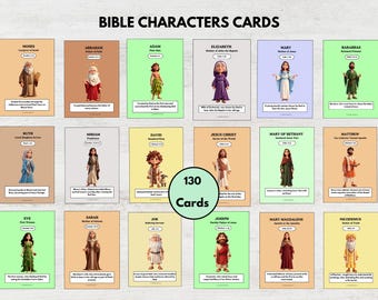 Imprimibles de personajes bíblicos, Tarjetas de personajes bíblicos, Actividades del Antiguo Testamento para niños, Herramienta educativa cristiana, Estudio de personajes bíblicos