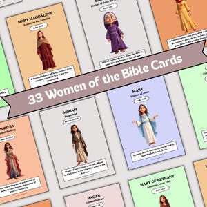 Bijbelpersonages voor vrouwen, afdrukbare afbeeldingen van Bijbelpersonages, Bijbelpersonagekaarten, Educatieve kaarten Bijbelpersonages, Studie van Bijbelse karakters